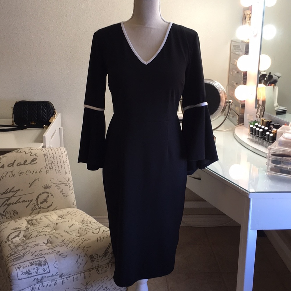 NWT high low bell sleeve black & white dress - Picture 2 of 8